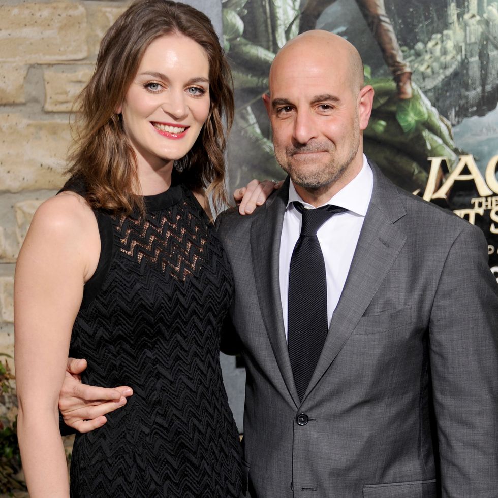 hollywood, ca   february 26 actor stanley tucci r and wife felicity blunt arrive at the los angeles premiere of jack the giant slayer at tcl chinese theatre on february 26, 2013 in hollywood, california  photo by gregg deguirewireimage