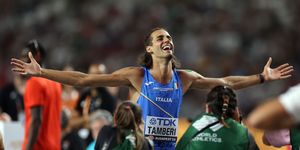 budapest, hungary august 22 gold medalist gianmarco tamberi of team italy reacts after winning the mens high jump final during day four of the world athletics championships budapest 2023 at national athletics centre on august 22, 2023 in budapest, hungary photo by steph chambersgetty images