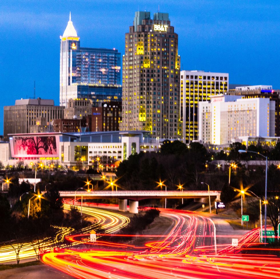 blue hour in downtown raleigh, north carolina