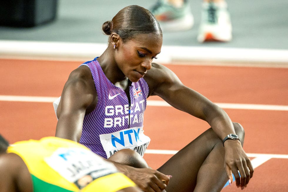 budapest, hungary august 25 dina asher smith of great britain after finishing out of the medals in the womens 200m final during the world athletics championships, at the national athletics centre on august 25th, 2023 in budapest, hungary photo by tim claytoncorbis via getty images