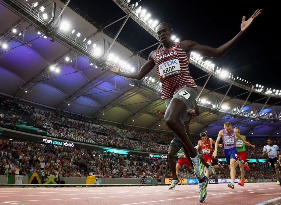 budapest, hungary august 26 marco arop of team canada wins the mens 800m final during day eight of the world athletics championships budapest 2023 at national athletics centre on august 26, 2023 in budapest, hungary photo by michael steelegetty images