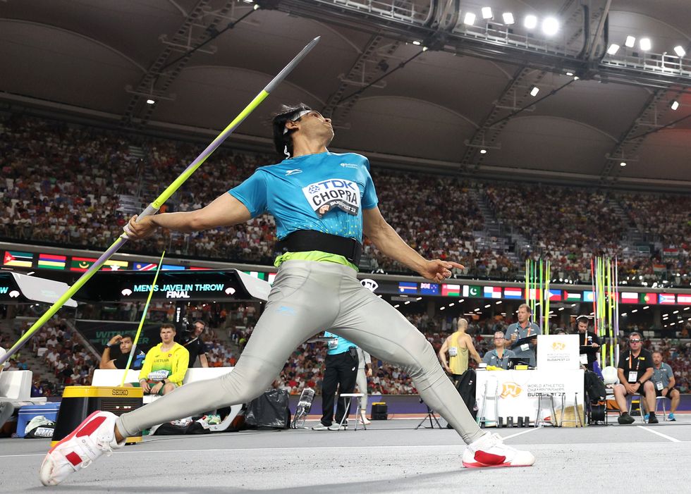 budapest, hungary august 27 neeraj chopra of team india competes in the mens javelin throw final during day nine of the world athletics championships budapest 2023 at national athletics centre on august 27, 2023 in budapest, hungary photo by patrick smithgetty images