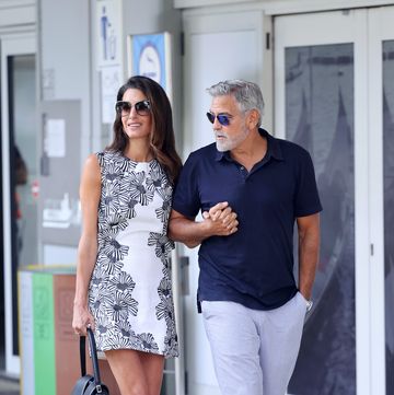 venice, italy august 29 amal clooney and george clooney are seen arriving ahead of the 80th venice international film festival 2023 on august 29, 2023 in venice, italy photo by jacopo raulegc images