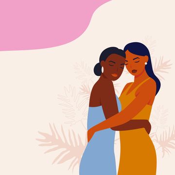 a woman embraces her friend and they look to each other concept of fighting for equality and female empowerment movement vector illustration two girlfriends hugging multi ethnic beauty