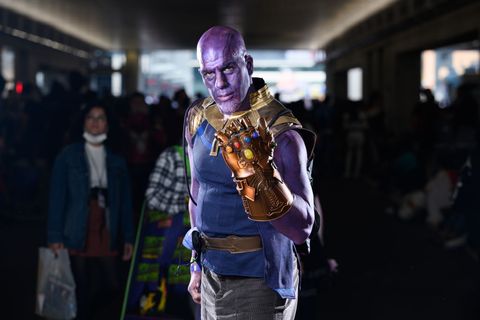 cosplayer dressed as thanos from the avengers and the marvel universe