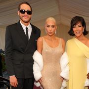 new york, new york   may 02 exclusive coverage l r pete davidson, kim kardashian, kris jenner, and corey gamble arrive at the 2022 met gala celebrating in america an anthology of fashion at the metropolitan museum of art on may 02, 2022 in new york city photo by kevin mazurmg22getty images for the met museumvogue