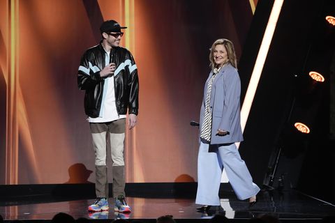 nbcuniversal upfront events    2022 nbcuniversal upfront in new york city on monday, may 16, 2022    pictured l r pete davidson, edie falco, bupkis on peacock    photo by virginia sherwoodnbcuniversalnbcu photo bank via getty images