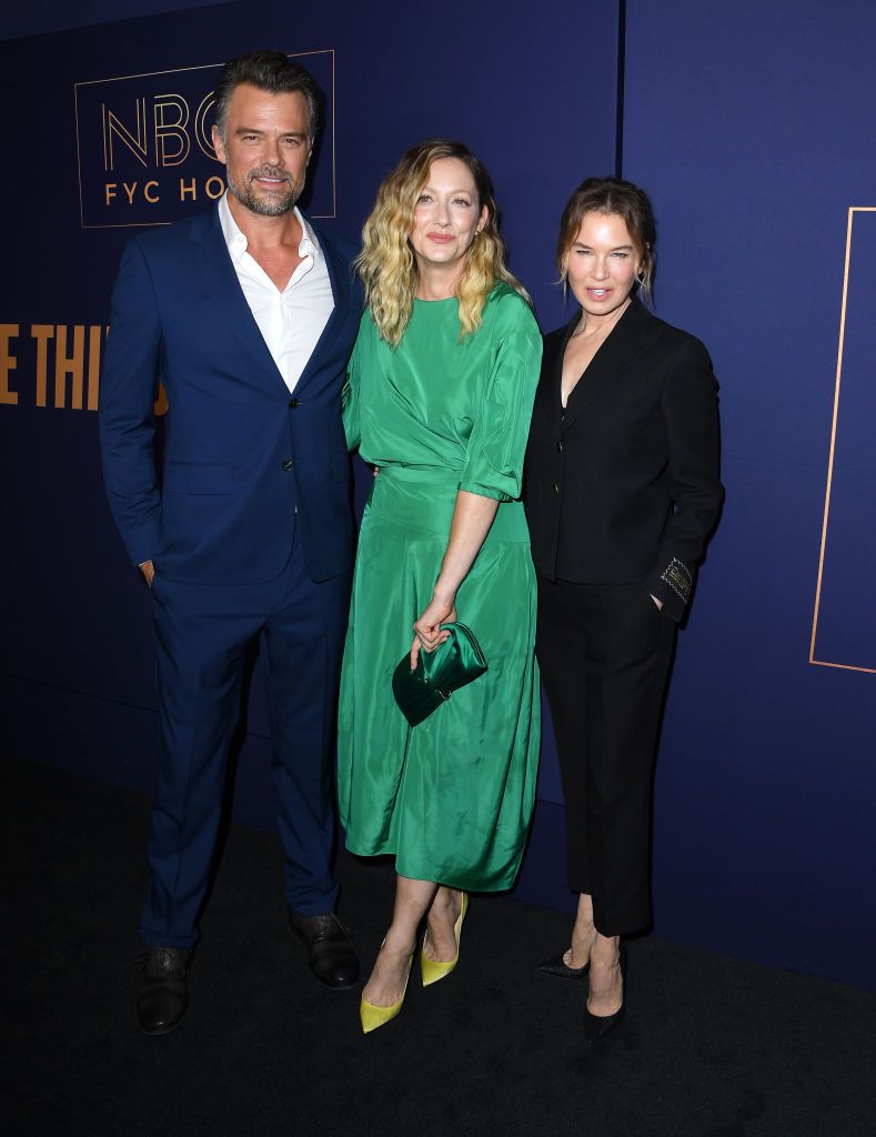 los angeles, california   may 18 josh duhamel, judy greer and renée zellweger arrives at the nbcuniversal hosts fyc event for the thing about pam on may 18, 2022 in los angeles, california photo by steve granitzfilmmagic