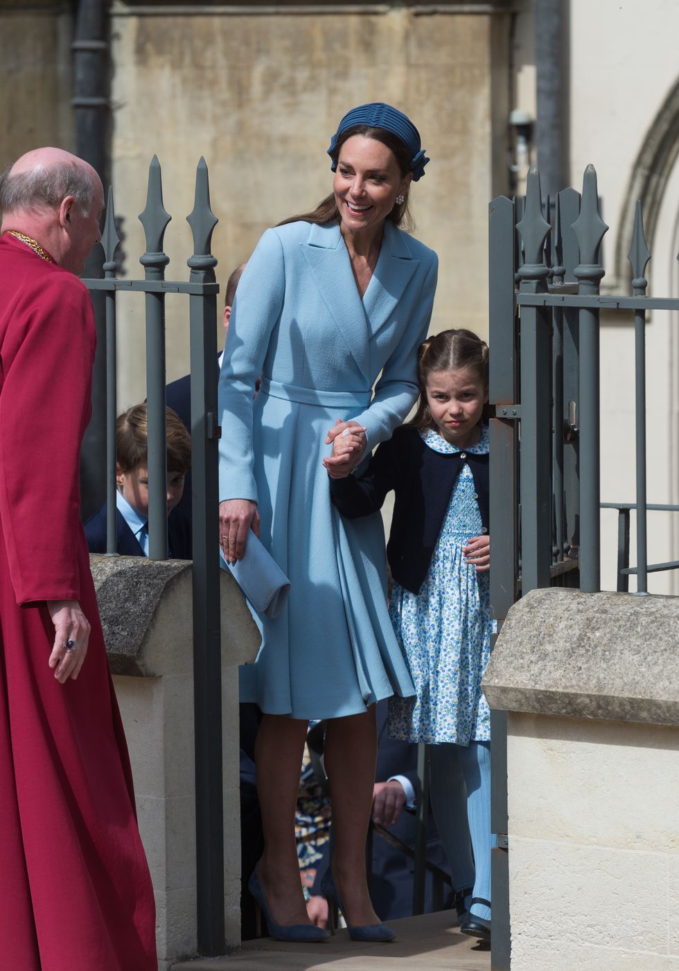 windsor, england   april 17 the duchess of cambridge with princess charlotte attend the traditional easter sunday church service at st georges chapel in the grounds of windsor castle on april 17, 2022 in windsor, england photo by antony jonesgc images