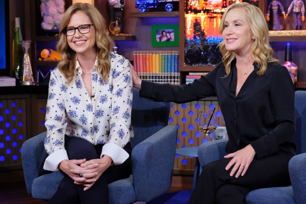 jenna fischer and angela kinsey are pictured on the set of ﻿watch what happens live with andy cohen in 2019