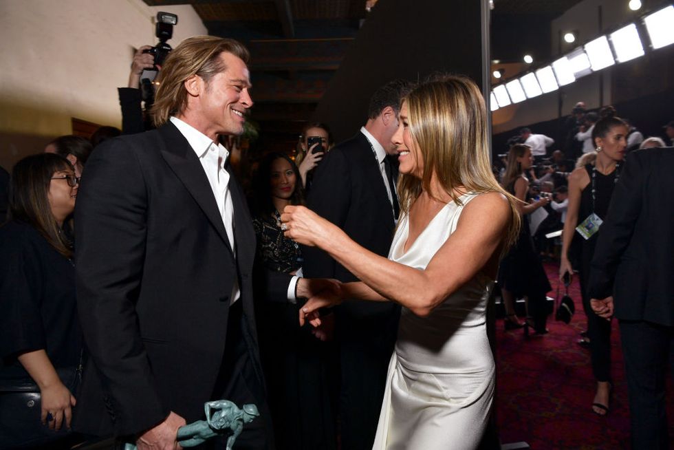 los angeles, california   january 19  exclusive coverage brad pitt and jennifer aniston attend the 26th annual screen actors guild awards at the shrine auditorium on january 19, 2020 in los angeles, california 721313 photo by emma mcintyregetty images for turner
