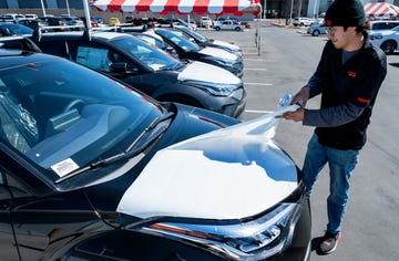 san bernardino national forest, ca   october 20 alexis vega pulls off the plastic covering on new c hrs as he helps get new cars ready for sale at the $20 million, 96,000 square foot new toyota of san bernardino dealership officially opened in san bernardino on wednesday, october 20, 2021 photo by terry piersonthe press enterprise via getty images