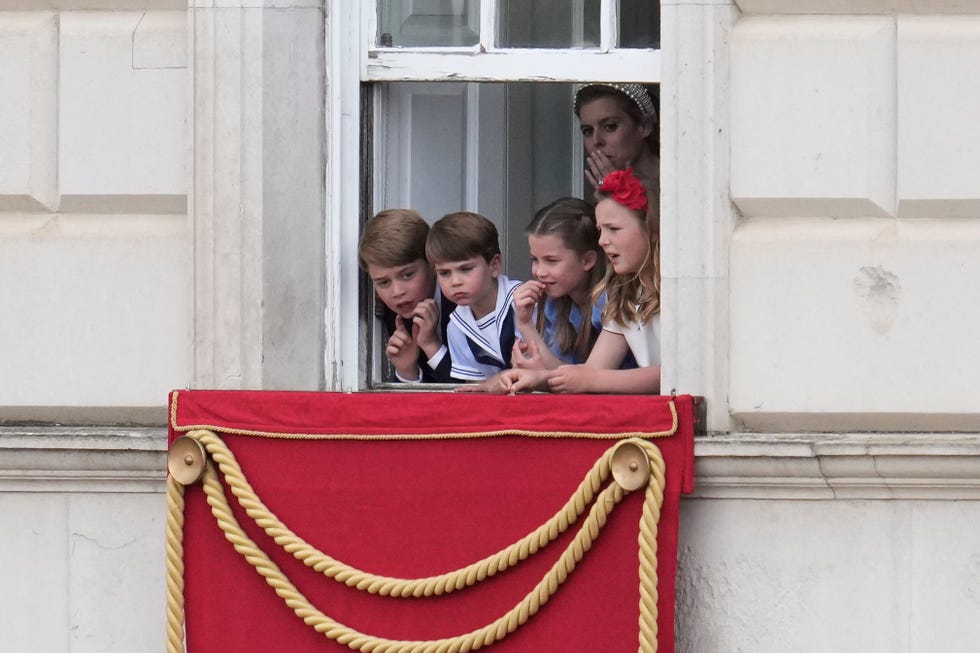 london, england   june 02 prince george, princess charlotte and prince louis during trooping the colour on june 2, 2022 in london, englandtrooping the colour, also known as the queens birthday parade, is a military ceremony performed by regiments of the british army that has taken place since the mid 17th century it marks the official birthday of the british sovereign this year, from june 2 to june 5, 2022, there is the added celebration of the platinum jubilee of elizabeth ii  in the uk and commonwealth to mark the 70th anniversary of her accession to the throne on 6 february 1952 photo by matt dunham    wpa poolgetty image