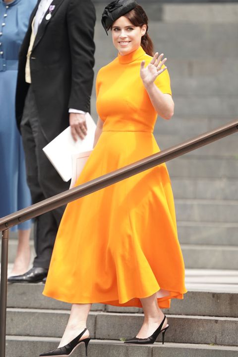 Princess Eugenie Brightens Platinum Jubilee Service in Tangerine Midi Dress