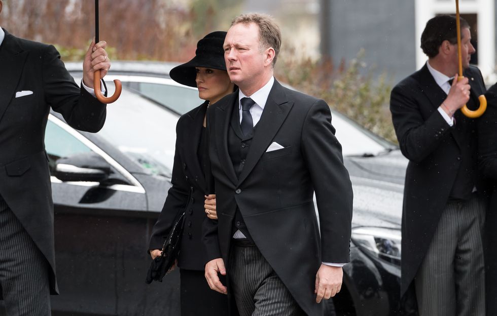 prince gustav of sayn wittgenstein berleburg and carina axelsson outside the church where the funeral service for prince richard of sayn wittgenstein berleburg was held in bad berleburg, germany, 21 march 2017 the brother in law of denmarks queen margrethe died unexpectedly on the 13 march 2017 more than 400 guests atteneded photo guido kirchnerdpa  usage worldwide   photo by guido kirchnerpicture alliance via getty images