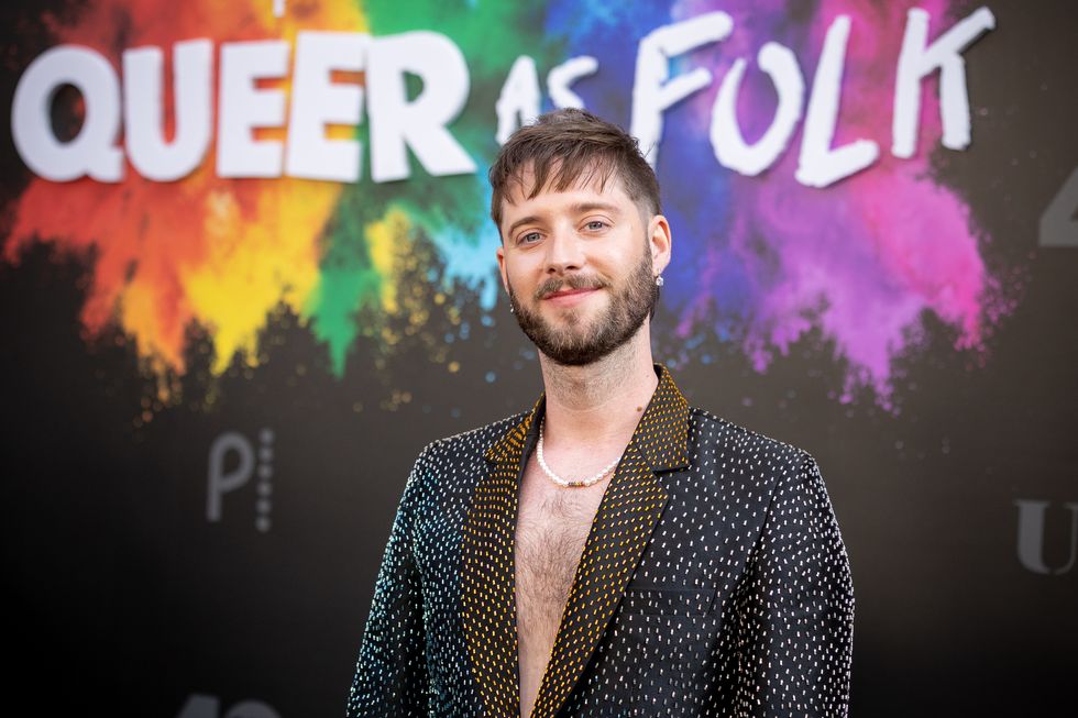 stephen dunn attends peacock's queer as folk world premiere event in partnership with outfest's outfronts festival at the theatre at ace hotel in los angeles