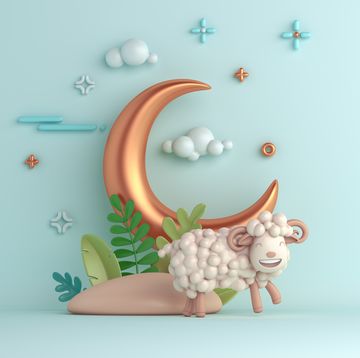 eid al adha islamic decoration background with goat sheep crescent