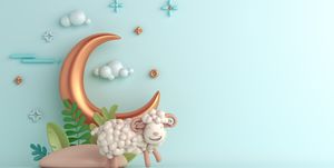 eid al adha islamic decoration background with goat sheep crescent
