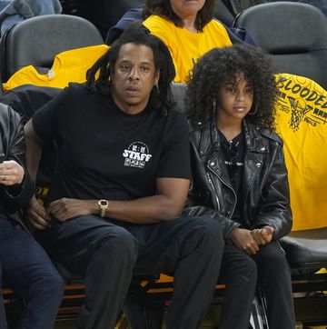 san francisco, california   june 13 rapper jay z and his daughter blue ivy carter look on during the second quarter of game five of the 2022 nba finals between the boston celtics and the golden state warriors at chase center on june 13, 2022 in san francisco, california note to user user expressly acknowledges and agrees that, by downloading andor using this photograph, user is consenting to the terms and conditions of the getty images license agreement photo by thearon w hendersongetty images