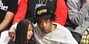 los angeles, california   march 08 jay z and blue ivy carter attend a basketball game between the los angeles clippers and the los angeles lakers at staples center on march 08, 2020 in los angeles, california photo by allen berezovskygetty images