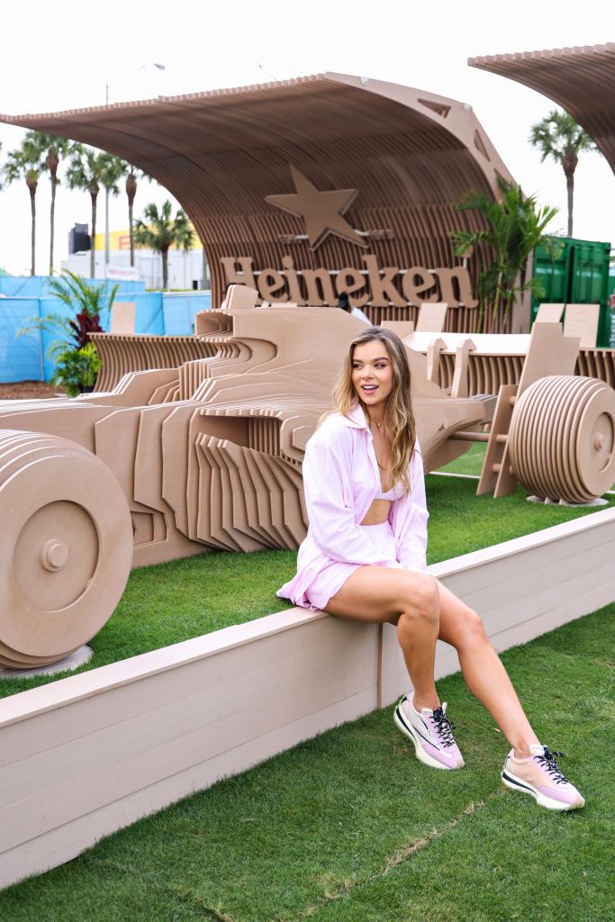 miami, florida   may 06 hailee steinfeld as part of the heineken® when you drive never drink campaign launch ahead of the f1 grand prix of miami at the miami international autodrome on may 06, 2022 in miami, florida photo by rodrigo varelagetty images for heineken