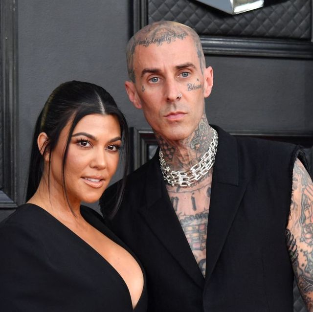 kourtney kardashian and musician travis barker arrive for the 64th annual grammy awards at the mgm grand garden arena in las vegas on april 3, 2022 photo by angela  weiss  afp photo by angela  weissafp via getty images