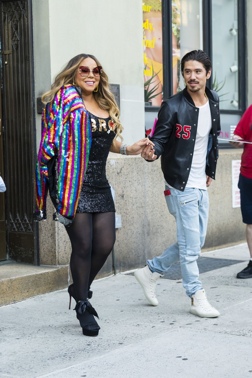 new york, new york   june 20 mariah carey l and bryan tanaka are seen in tribeca on june 20, 2022 in new york city photo by gothamgc images