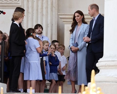 cambridge, england   june 23 catherine, duchess of cambridge and prince william, duke of cambridge departing the fitzwilliam museum during an official visit to cambridgeshire on june 23, 2022 in cambridge, england photo by neil mockfordgc images
