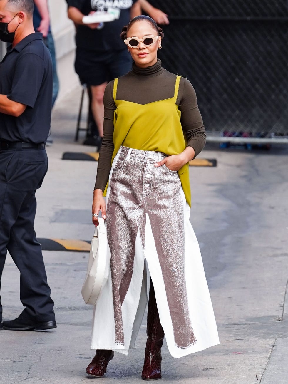 los angeles, ca june 22 tessa thompson is seen arriving at jimmy kimmel live show on june 22, 2022 in los angeles, california photo by jocebauer griffingc images