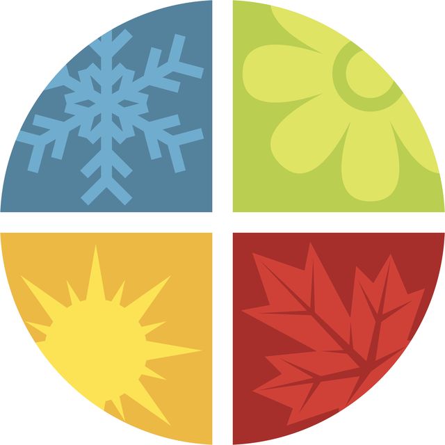 a colorful icon seperated in four sections, one for each season