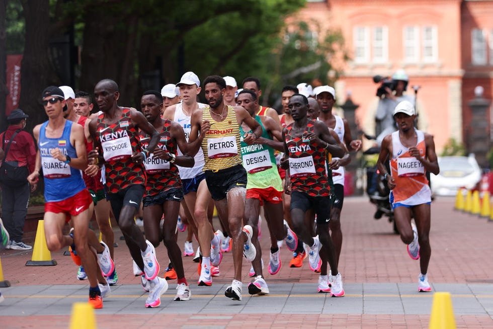 sapporo, japan   august 08  amanal petros of team germany competes in the mens marathon final on day sixteen of the tokyo 2020 olympic games at sapporo odori park on august 08, 2021 in sapporo, japan  photo by lintao zhanggetty images