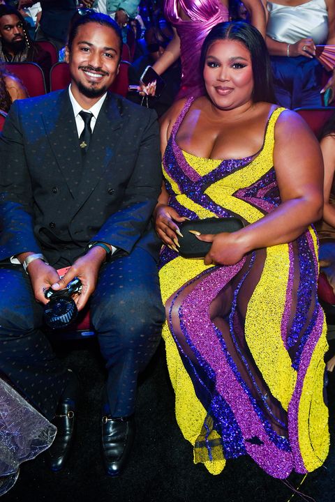 los angeles, california   june 26 l r mikey jefferson and lizzo attend the 2022 bet awards at microsoft theater on june 26, 2022 in los angeles, california photo by paras griffingetty images for bet