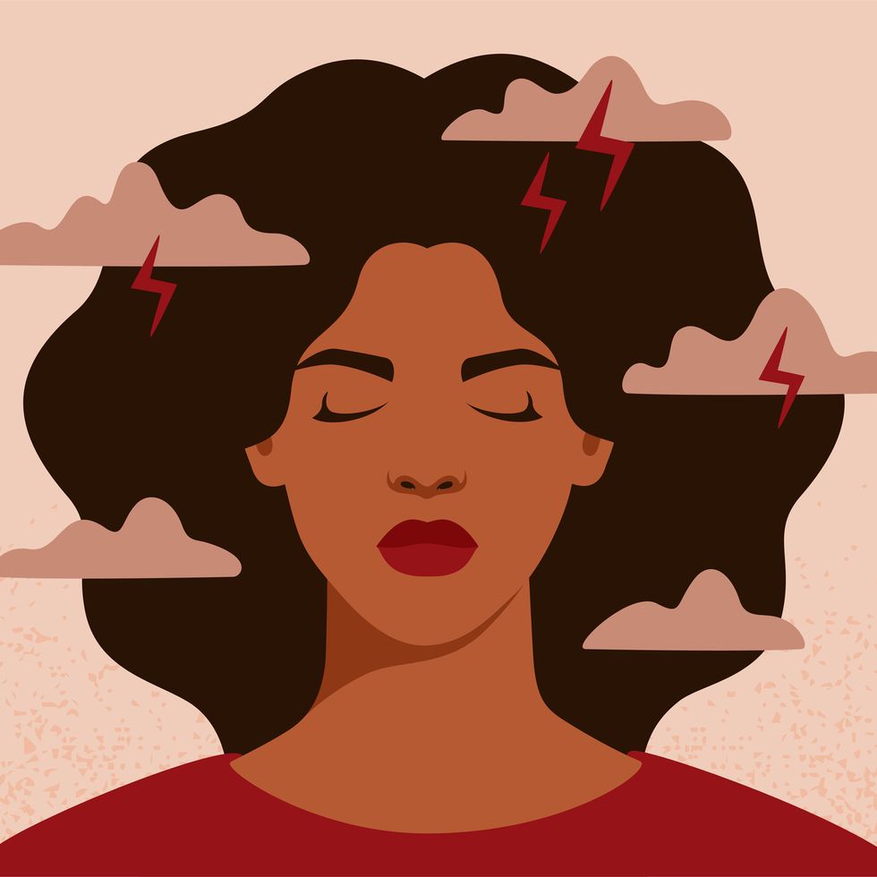 african american woman feels anxiety and emotional stress depressed black girl experiences mental health issues concept of psychological problem vector illustration