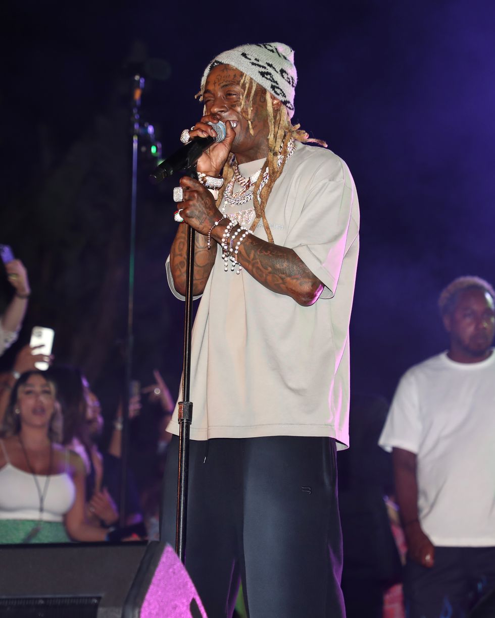 los angeles, california   august 29 lil wayne performs at the worlds largest pizza festival on august 29, 2021 in los angeles, california photo by jerritt clarkgetty images for lets play production