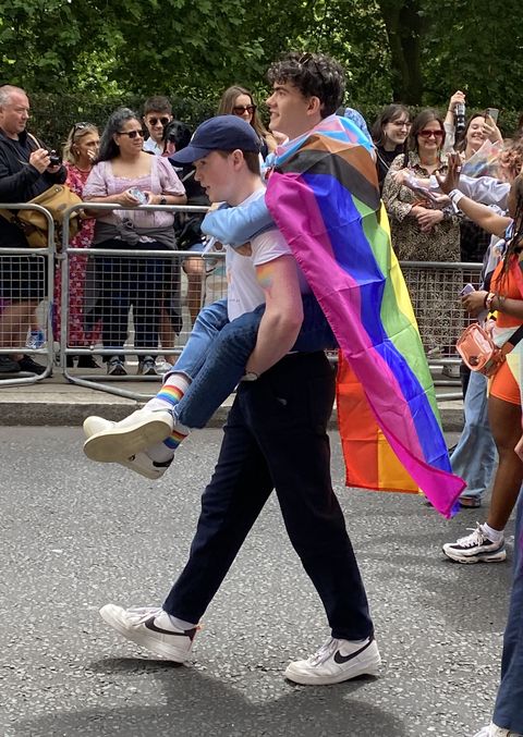 london, england   july 02 the cast of heartstopper l r kit connor and joe locke attend pride in london 2022 the 50th anniversary   parade on july 02, 2022 in london, england photo by edward smithgetty images