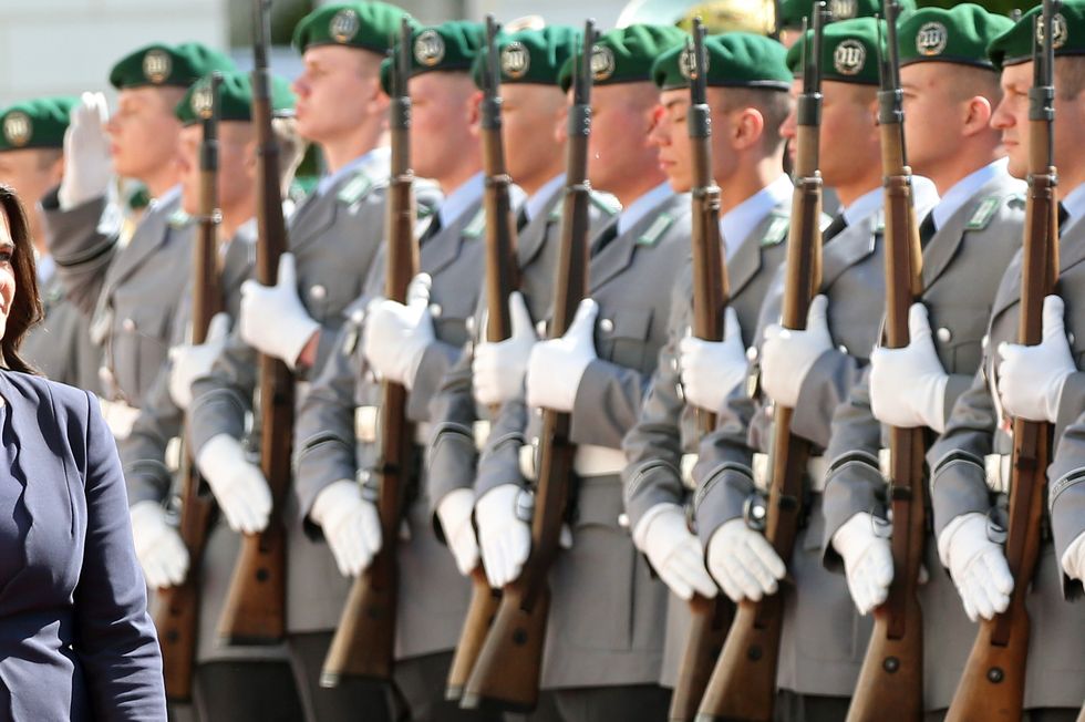 03 june 2022, berlin hungarys president katalin novák walks down the honor formation of the german armed forces in front of bellevue palace after being received with military honors by the german president photo wolfgang kummdpa photo by wolfgang kummpicture alliance via getty images