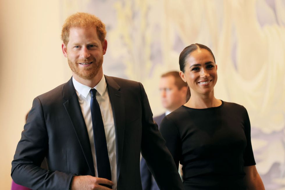 new york, new york   july 18  prince harry, duke of sussex and meghan, duchess of sussex arrive at the united nations headquarters on july 18, 2022 in new york city prince harry, duke of sussex is the keynote speaker during the united nations general assembly to mark the observance of nelson mandela international day where the 2020 un nelson mandela prize will be awarded to mrs marianna vardinogiannis of greece and dr morissanda kouyaté of guinea  photo by michael m santiagogetty images