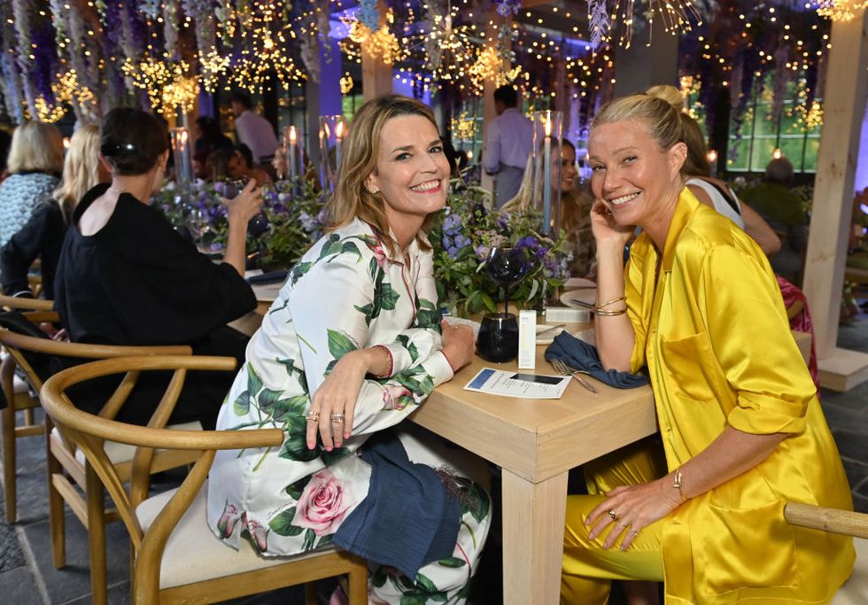 east hampton, new york   july 18 savannah guthrie and gwyneth paltrow attend a dreamy evening with goopglow on july 18, 2022 in east hampton city photo by bryan beddergetty images for goop