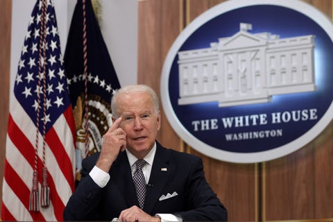 washington, dc   june 17  us president joe biden speaks during a virtual major economies forum on energy and climate mef at the south court auditorium at eisenhower executive office building june 17, 2022 in washington, dc president biden hosted the forum to discuss energy security, global food security and climate crisis  photo by alex wonggetty images