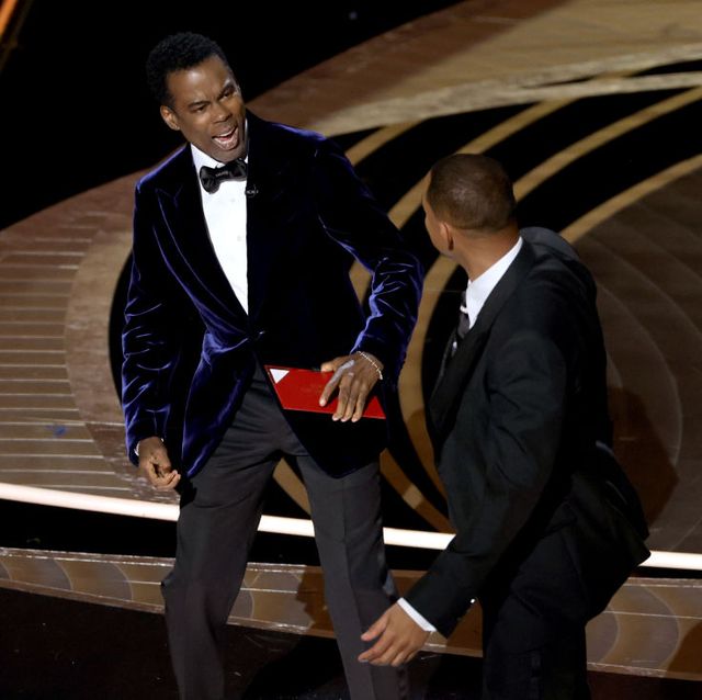 hollywood, california   march 27 will smith appears to slap chris rock onstage during the 94th annual academy awards at dolby theatre on march 27, 2022 in hollywood, california photo by neilson barnardgetty images