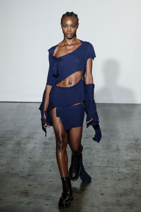 london, england   february 20 a model walks the runway for jawara alleyne at the fashion east show during london fashion week february 2022 on february 20, 2022 in london, england photo by john phillipsbfcgetty images for bfc
