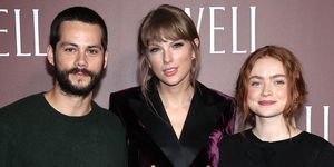 new york, new york   november 12 l r  dylan obrien, taylor swift and sadie sink attend the all too well new york premiere on november 12, 2021 in new york city photo by dimitrios kambourisgetty images