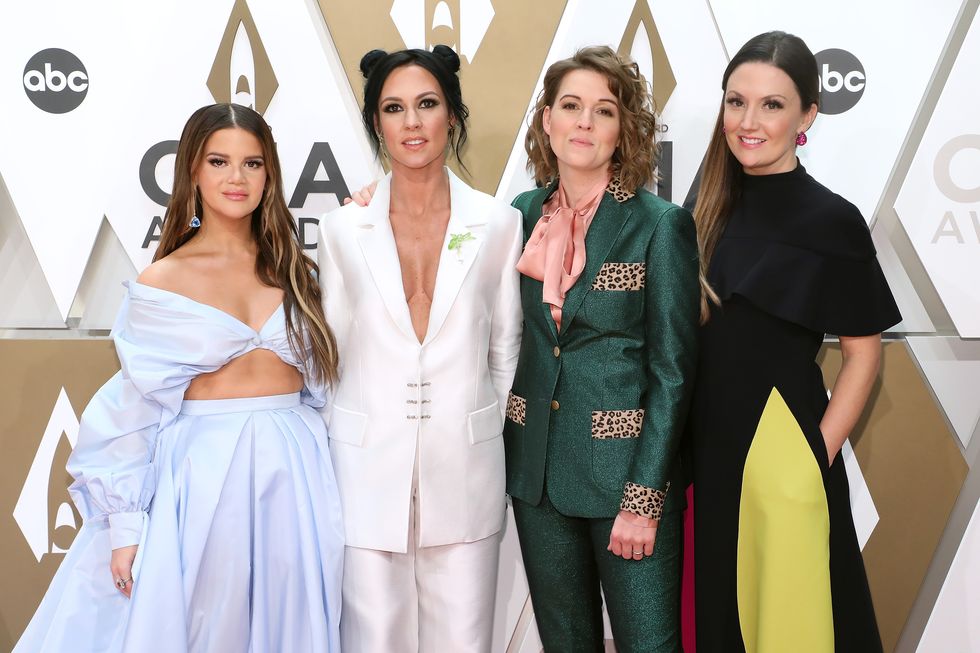 nashville, tennessee   november 13 for editorial use only  maren morris, amanda shires, brandi carlile, and natalie hemby of the highwomen attend the 53nd annual cma awards at bridgestone arena on november 13, 2019 in nashville, tennessee photo by taylor hillgetty images