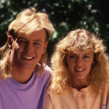 melbourne, australia   january 01 kylie minogue and jason donovan pictured together on the set of neighbours when they played the aussie soap’s resident sweetheartsmelbournejanuary 01 1990 in melbourne, australiaphoto by impressions  getty images