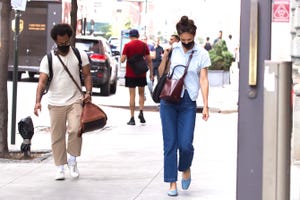 new york, ny   august 8 katie holmes and bobby wooten sighting in soho on august 8, 2022 in new york city photo by megagc images