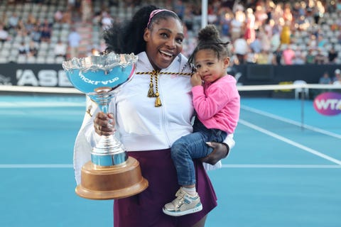 serena williams of the us with her daughter alexis olympia after her win against jessica pegula of the us during their womens singles final match during the auckland classic tennis tournament in auckland on january 12, 2020 photo by michael bradley afp photo by michael bradleyafp via getty images