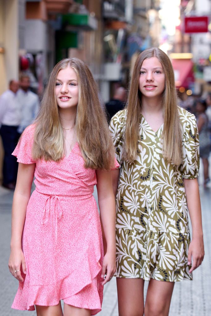 palma de mallorca, spain   august 10 crown princess leonor of spain l and princess sofia of spain r are seen walking through the city center during their vacations on august 10, 2022 in palma de mallorca, spain photo by carlos alvarezgetty images