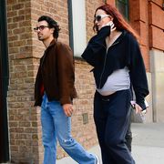 new york, ny   may 03  joe jonas and wife sophie turner are seen walking in soho  on may 3, 2022 in new york city  photo by raymond hallgc images