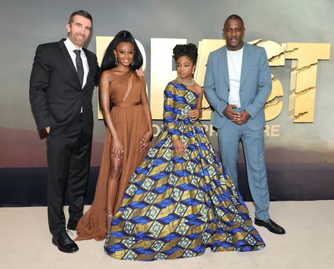new york, new york   august 08 sharlto copley, iyana halley, leah jeffries and idris elba attend the "beast" world premiere at museum of modern art on august 08, 2022 in new york city photo by michael loccisanogetty images