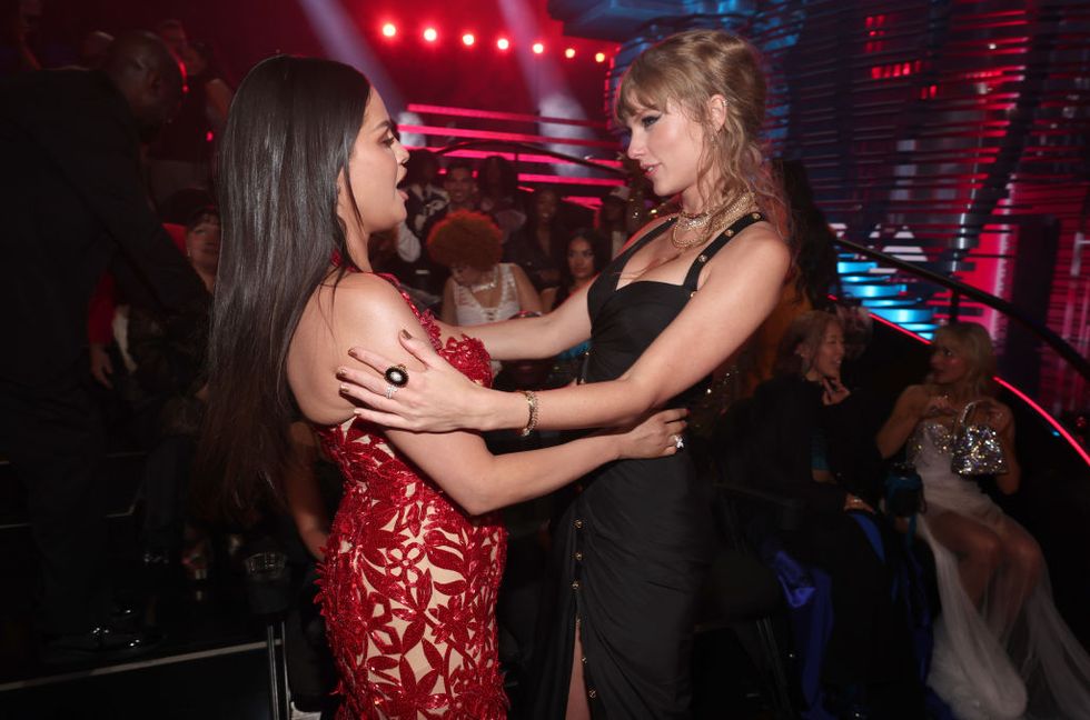 selena gomez and taylor swift at the 2023 mtv video music awards held at prudential center on september 12, 2023 in newark, new jersey photo by christopher polkvariety via getty images